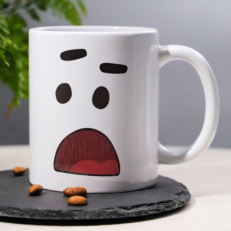 Tailorly White Ceramic 11 oz Mug - Funny Surprised Expression With Wide Open Mouth And Round Eyes Face