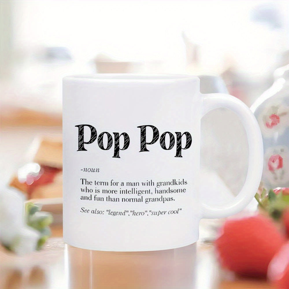 Tailorly White Ceramic 11 oz Mug - Pop Pop Minimalist Featuring Distressed Vintage Typography Dictionary Definition Style Mug