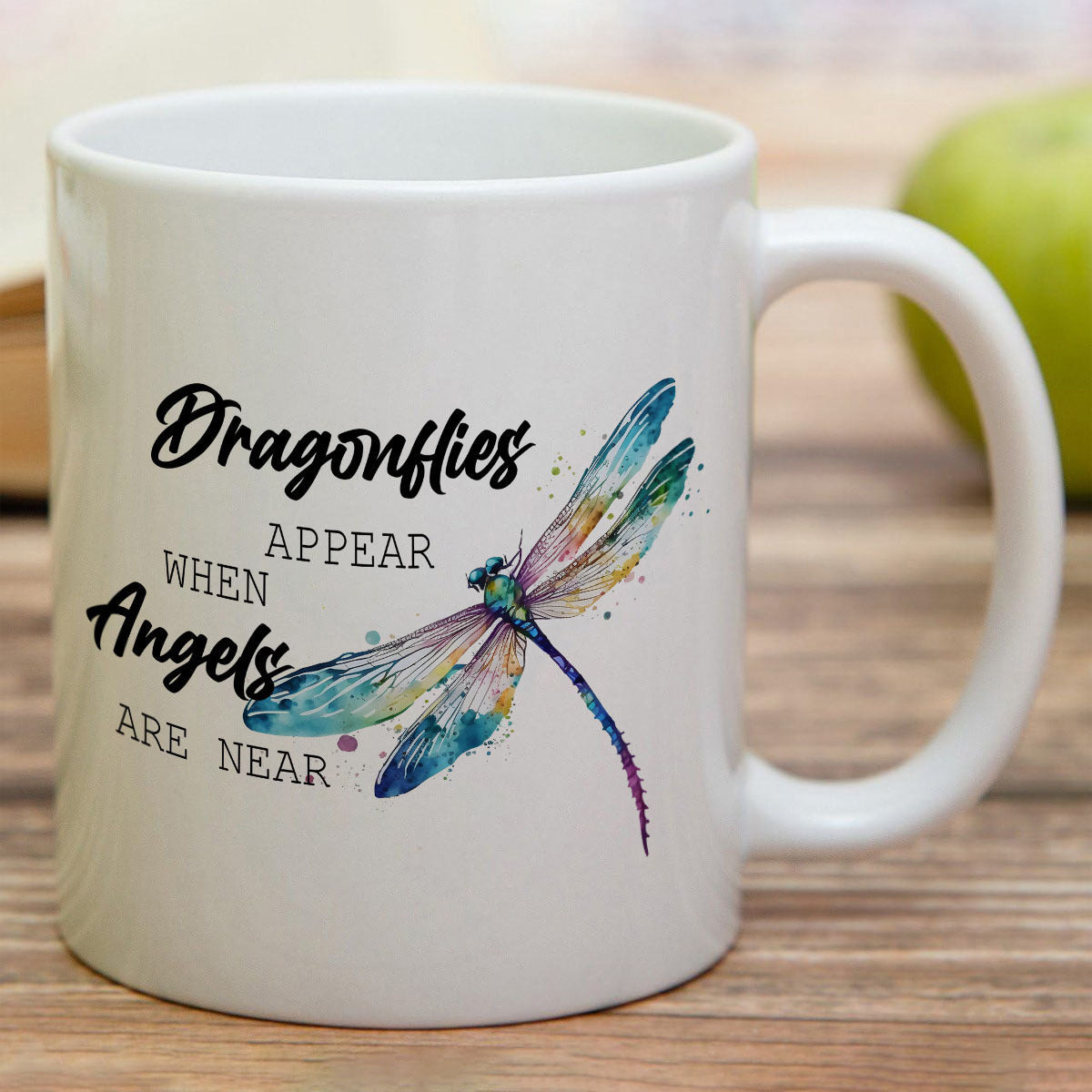 Tailorly White Ceramic 11 oz Mug - Dragonflies Appear When Angels Are Near Vibrant Watercolor Wings Floating Gracefully With Delicate Detailed Lines And Shimmering