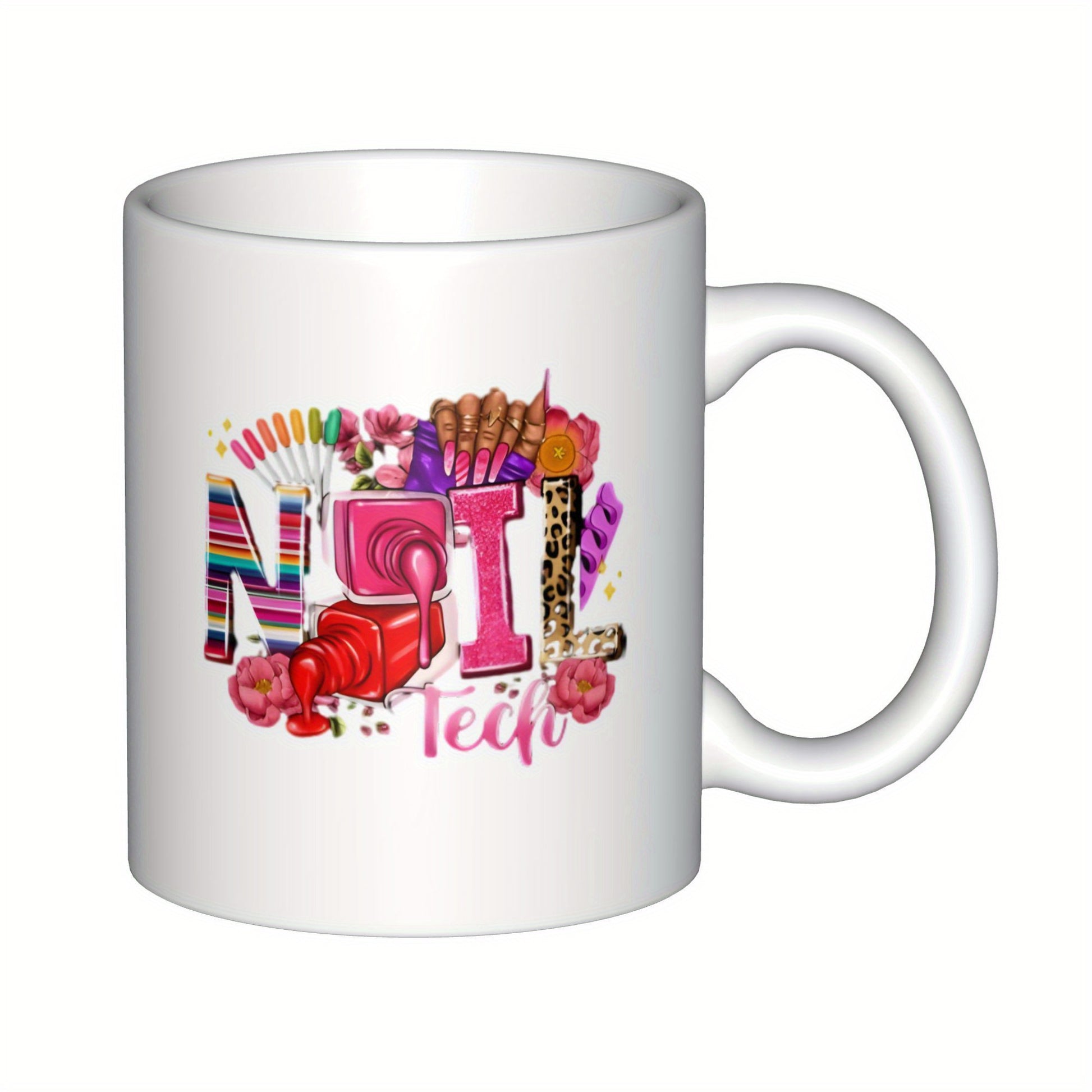 Tailorly White Ceramic 11 oz Mug - Nail Tech Vibrant Colorful Beauty Salon Pattern With Floral Elements And Manicure Mug