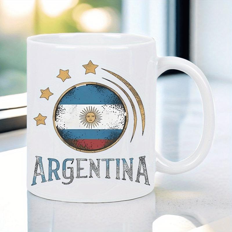 Tailorly White Ceramic 11 oz Mug - Argentina Vintage Circular Flag Featuring Golden Stars And Artistic Curved Accents Mug