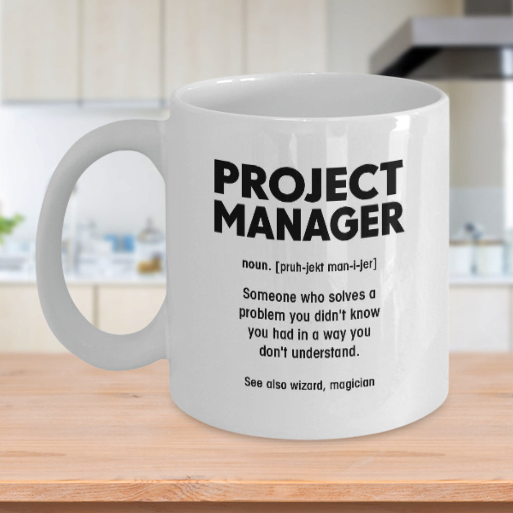 Tailorly White Ceramic 11 oz Mug - Project Manager Bold Black Typographic Text Set Against A Minimal White Ceramic Background Mug