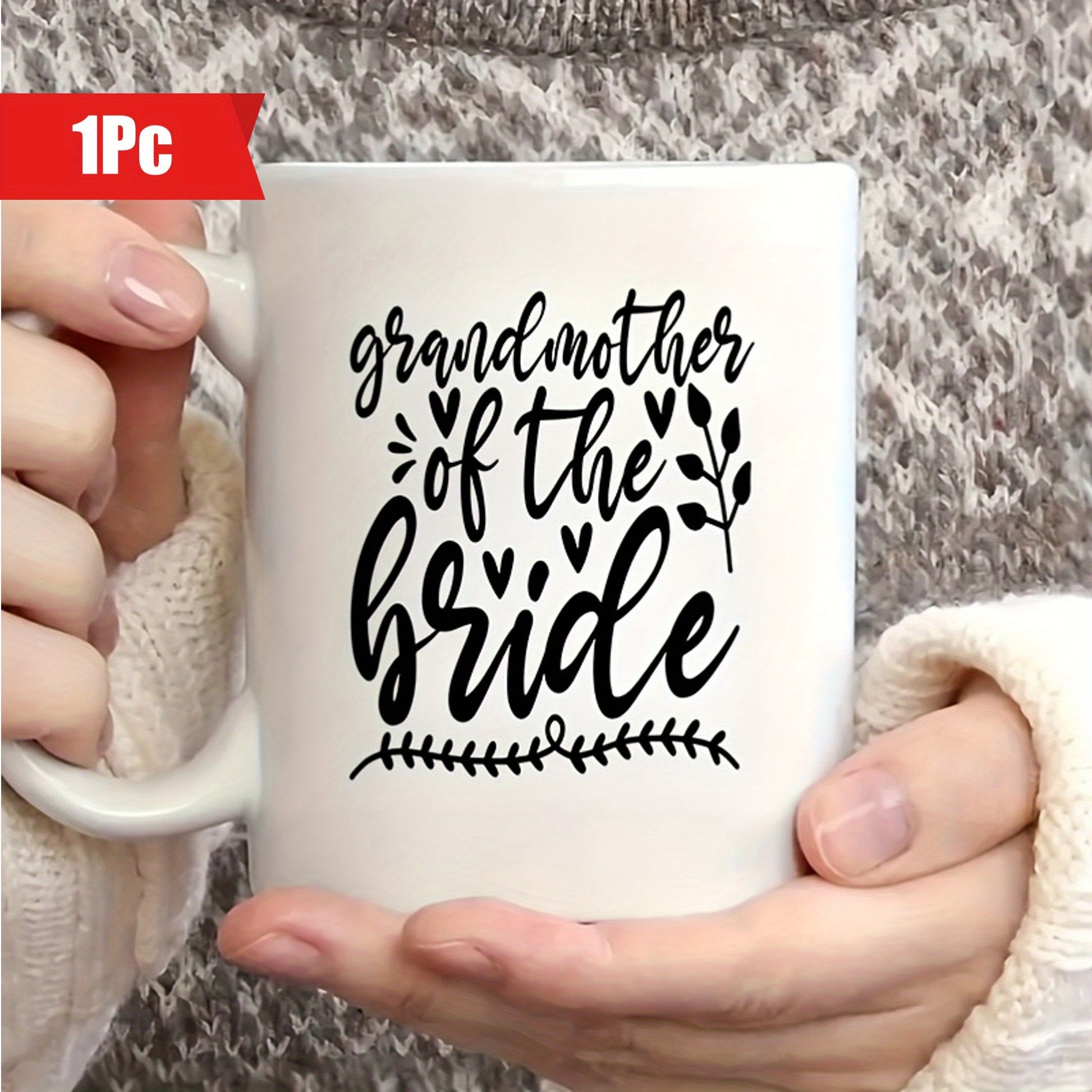 Tailorly White Ceramic 11 oz Mug - Grandmother Of The Bride Elegant Script Featuring Tiny Hearts And A Delicate Leafy Vine Mug