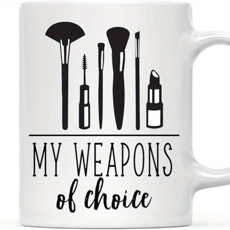 Tailorly White Ceramic 11 oz Mug - My Weapons Of Choice Various Beauty Salon Cosmetic Tools Standing In Straight Line Cosmetics