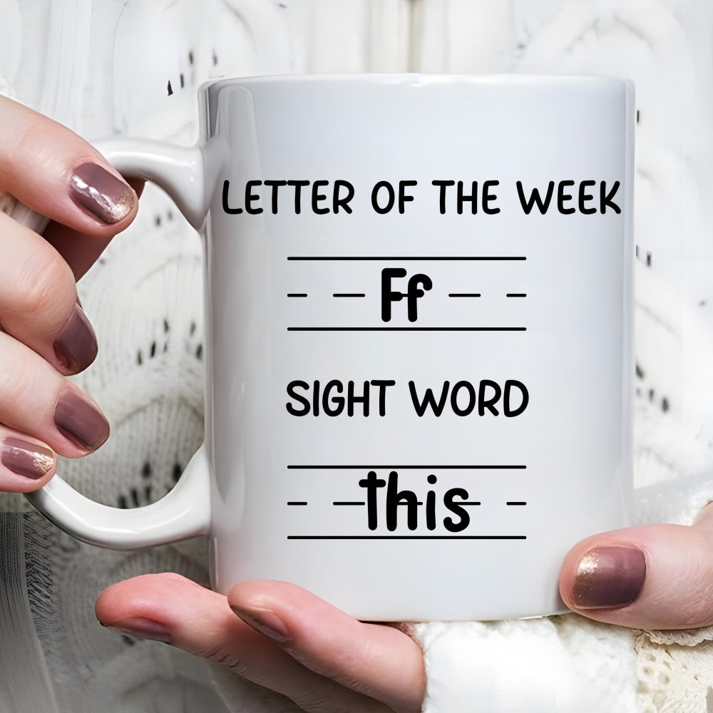 Tailorly White Ceramic 11 oz Mug - Letter Of The Week Sight Word This Simple Black Educational Writing Lines Set Against A Clean White Background Mug