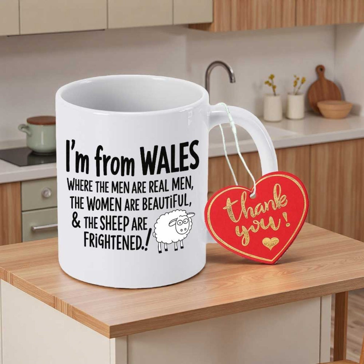 Tailorly White Ceramic 11 oz Mug - Im From Wales Where The Men Are Real Men The Women Are Beautiful And The Sheep Are Frightened Simple Hand Drawn Style Of A Small