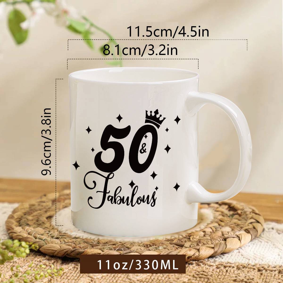 Tailorly White Ceramic 11 oz Mug - 50 Fabulous Minimalist White Ceramic With Elegant Black Script And Decorative Sparkle Crown Mug