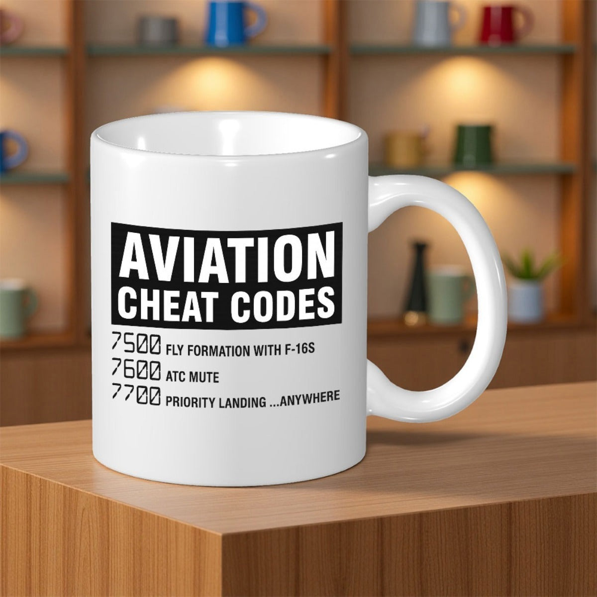 Tailorly White Ceramic 11 oz Mug - Aviation Cheat Codes Minimalist White Ceramic Container With Bold Black Block Text Typography Mug