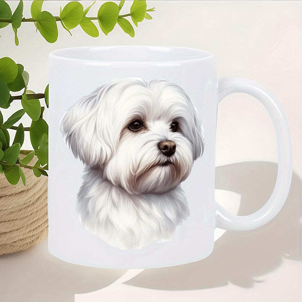 Tailorly White Ceramic 11 oz Mug - Realistic Fluffy White Dog Portrait With Soft Fur And Dark Eyes Maltese