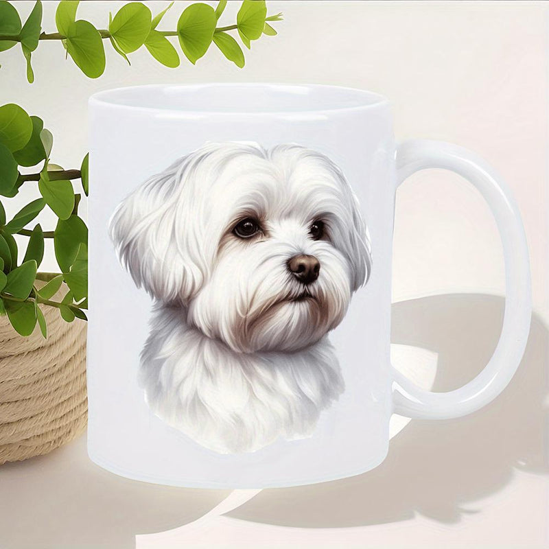 Tailorly White Ceramic 11 oz Mug - Realistic Fluffy White Dog Portrait With Soft Fur And Dark Eyes Maltese