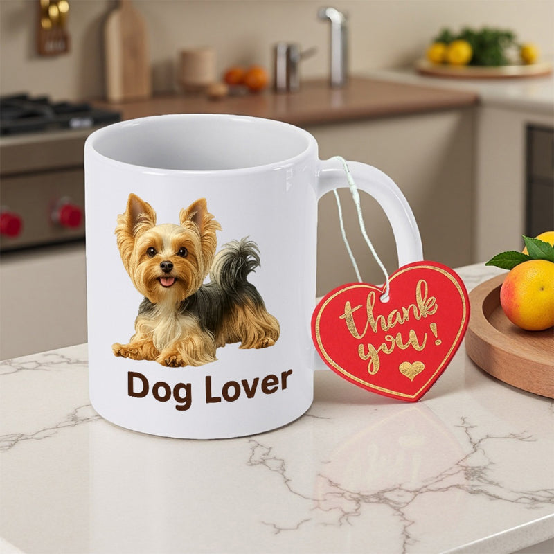 Tailorly White Ceramic 11 oz Mug - Dog Lover Cute Little Yorkshire Terrier Sitting Calmly With Gentle Eyes Dog