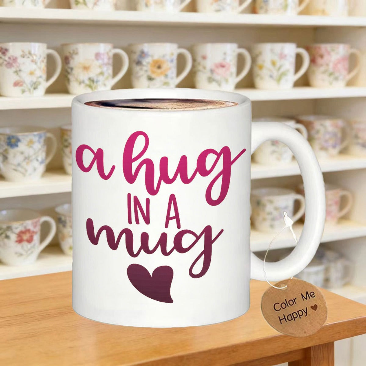 Tailorly White Ceramic 11 oz Mug - A Hug In A Mug Elegant Cursive Script Above A Simple Heart On A Smooth Surface Mug