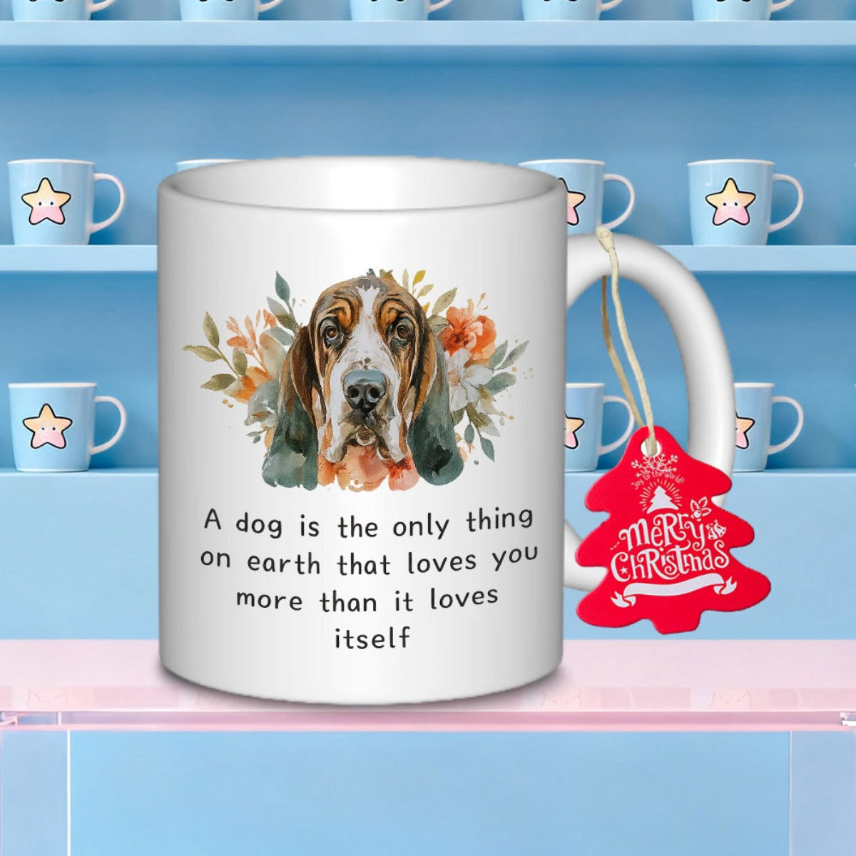 Tailorly White Ceramic 11 oz Mug - A Dog Is The Only Thing On Earth That Loves You More Than It Loves Itself Artistic Watercolor Portrait With Vibrant Autumn