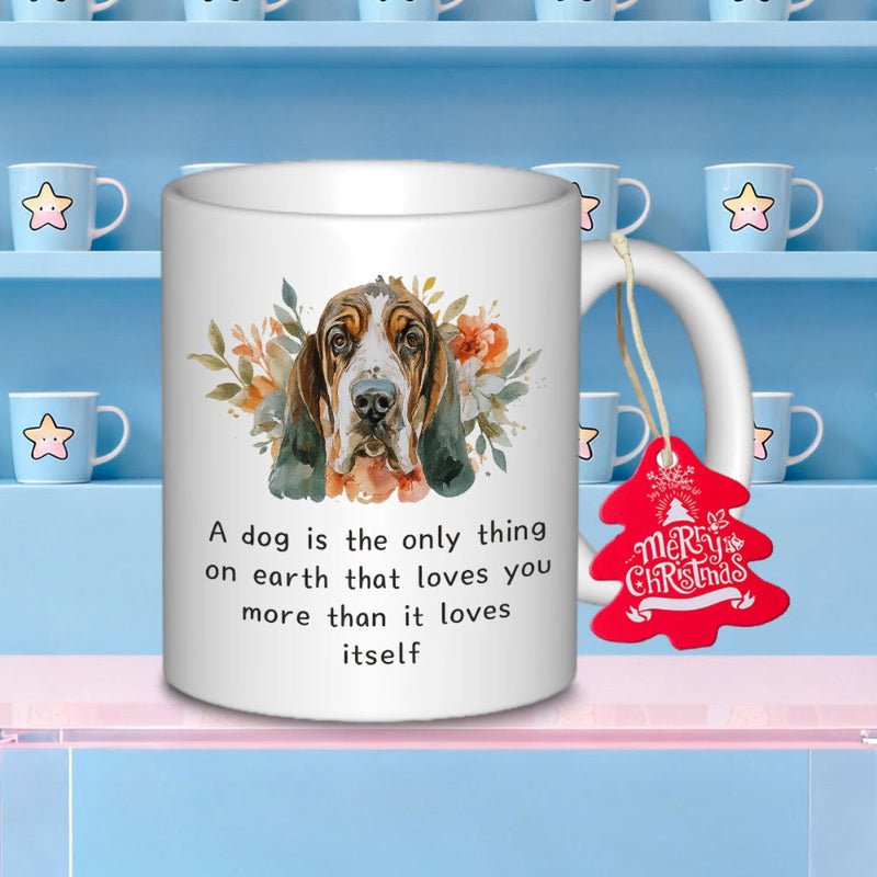 Tailorly White Ceramic 11 oz Mug - A Dog Is The Only Thing On Earth That Loves You More Than It Loves Itself Artistic Watercolor Portrait With Vibrant Autumn