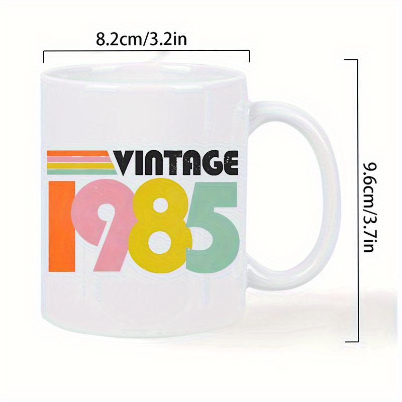 Tailorly White Ceramic 11 oz Mug - Vintage 1985 Colorful Retro Stripes With Bold Large Numeric Font Design Mug