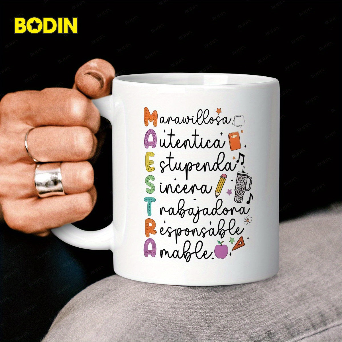 Tailorly White Ceramic 11 oz Mug - Educational Icons And Artistic Script For A Dedicated Best Teacher Mug