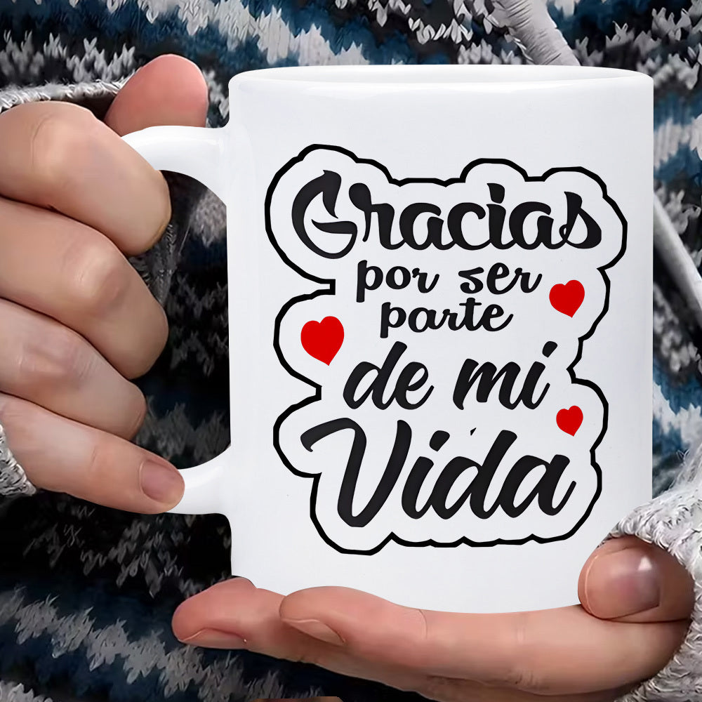 Tailorly White Ceramic 11 oz Mug - Decorative Border Outline With Small Red Hearts In Simple Style Heart