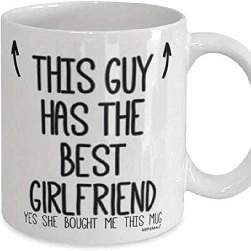 Tailorly White Ceramic 11 oz Mug - This Guy Has The Best Girlfriend Yes She Bought Me This Mug Minimalist Black Hand Drawn Arrows Pointing Upward On Clean Ceramic