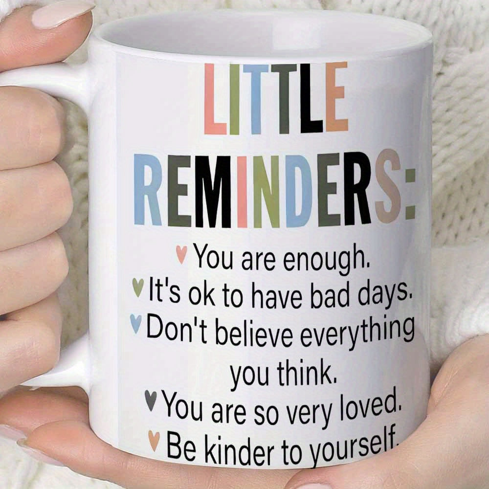 Tailorly White Ceramic 11 oz Mug - Little Reminders Minimalist Colorful Letters Accompanied By Small Dainty Heart Symbols Mug