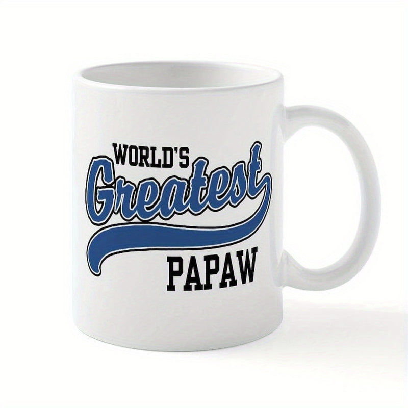 Tailorly White Ceramic 11 oz Mug - Worlds Greatest Papaw Classic White Ceramic Background With Sporty Blue Script Bold Black Typography Mug
