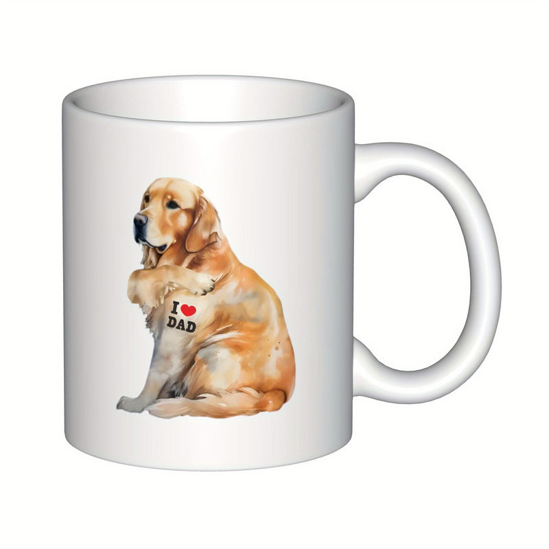 Tailorly White Ceramic 11 oz Mug - I Love Dad Loyal Golden Retriever Sitting Gracefully With Tattoo On Shoulder Retriever