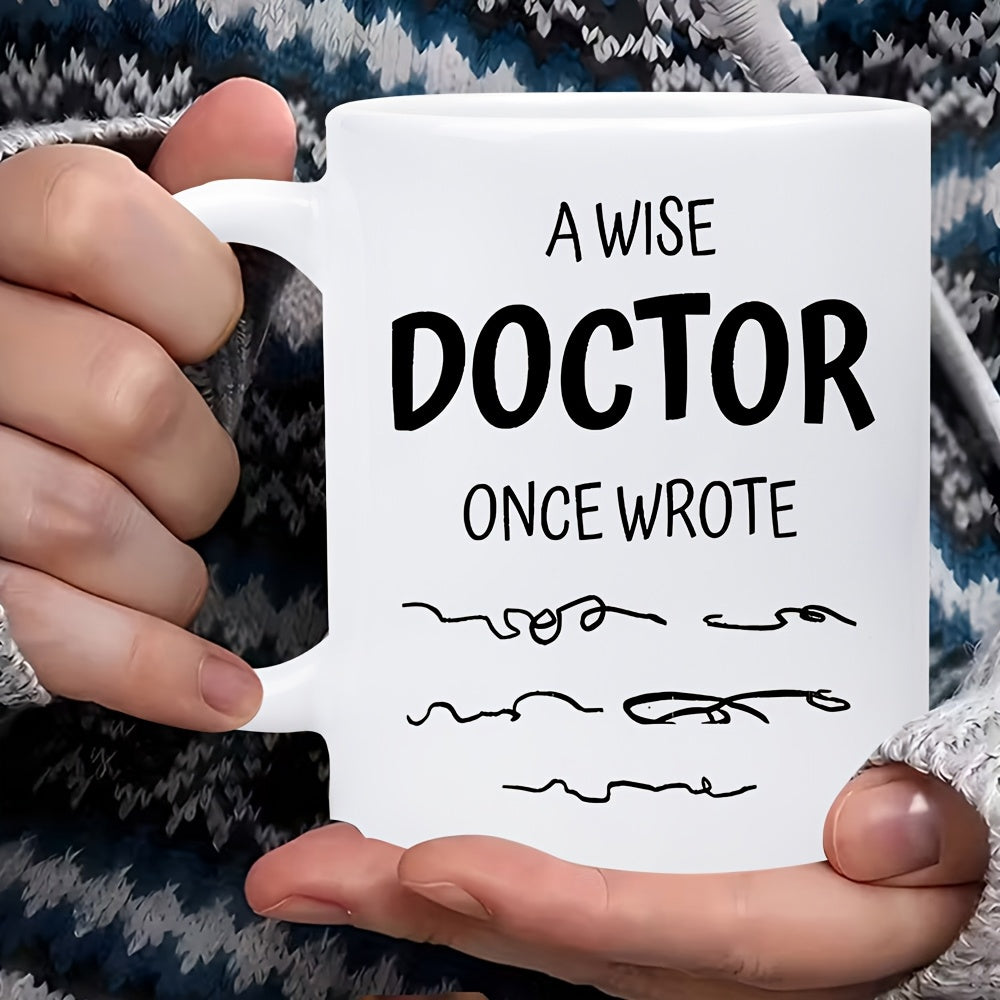 Tailorly White Ceramic 11 oz Mug - A Wise Doctor Once Wrote Minimalist Hand Drawn Scribbles Over A Clean White Porcelain Surface Mug