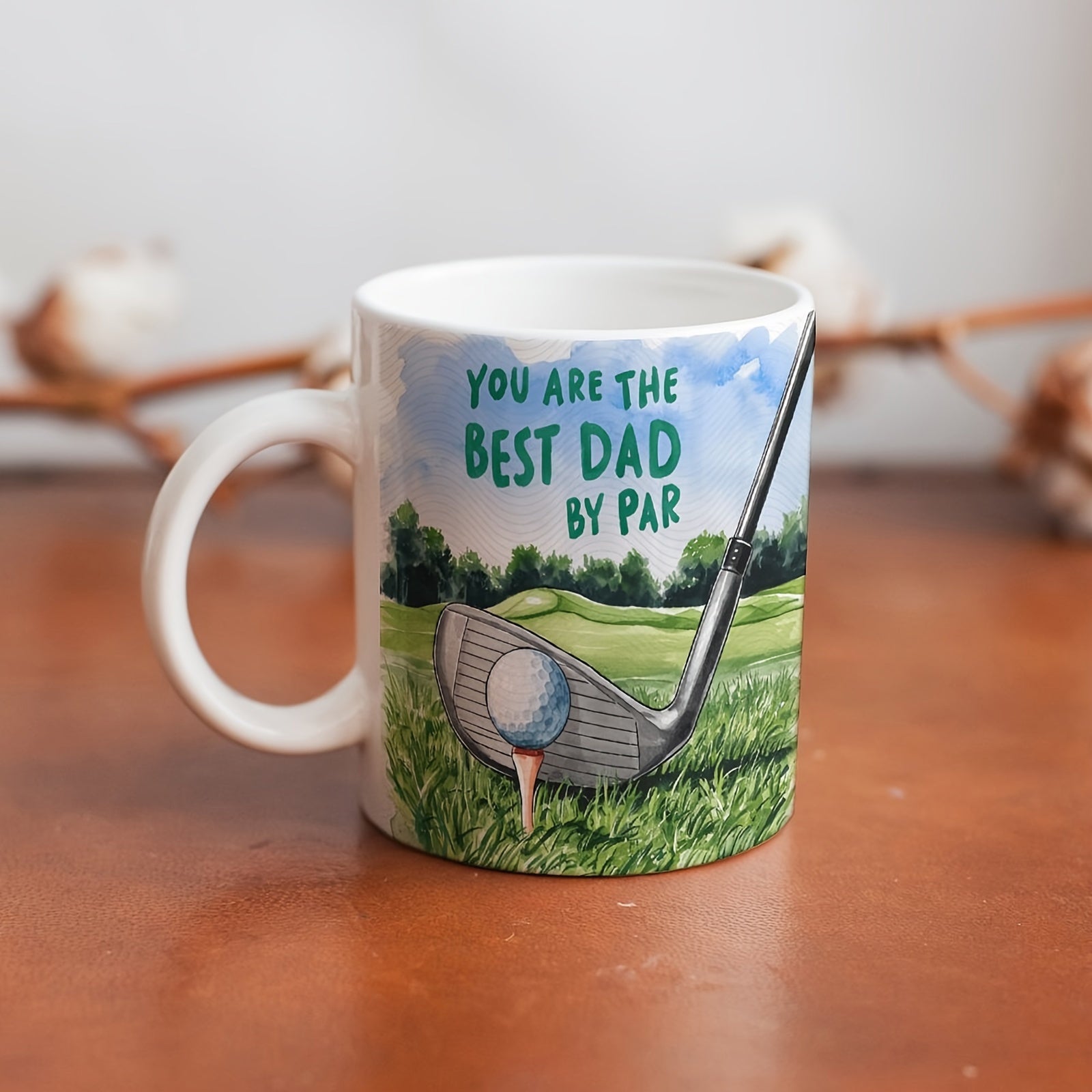 Tailorly White Ceramic 11 oz Mug - You Are The Best Dad By Par Scenic Green Fairway With Professional Iron Striking A White Golf