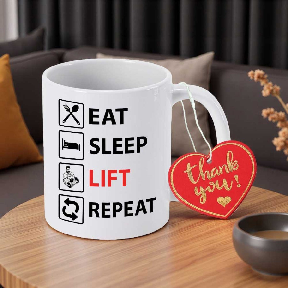 Tailorly White Ceramic 11 oz Mug - Eat Sleep Lift Repeat Daily Routine Minimalist Graphic Featuring Fitness And Lifestyle Symbol Icons