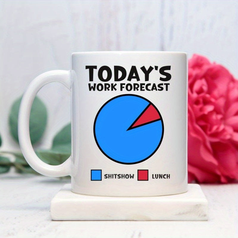 Tailorly White Ceramic 11 oz Mug - Today's Work Forecast Shitshow Lunch Simple Two Tone Geometric Data Visualization Design With Colorful Primary Tones Chart