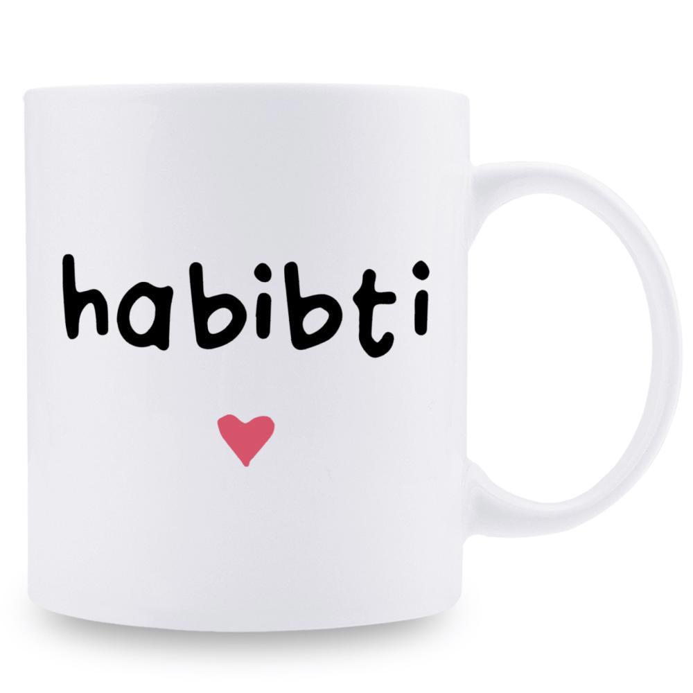 Tailorly White Ceramic 11 oz Mug - Habibti Minimalist Artistic Design Featuring A Small Pink Delicate Heart