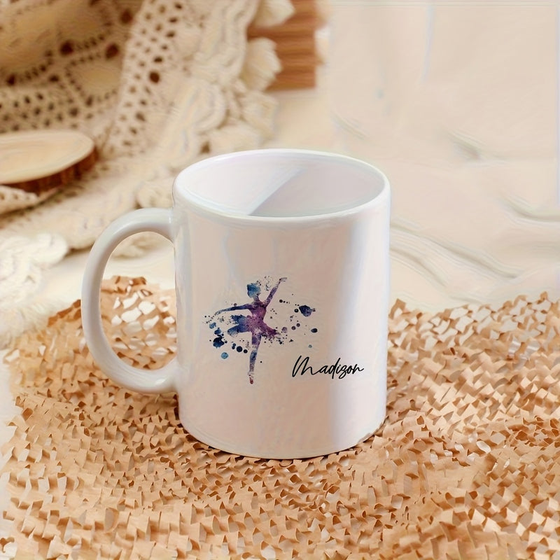 Tailorly White Ceramic 11 oz Mug - Madison Watercolor Splash Style Dancing Girl Performing With Colorful Ink Elements Ballerina