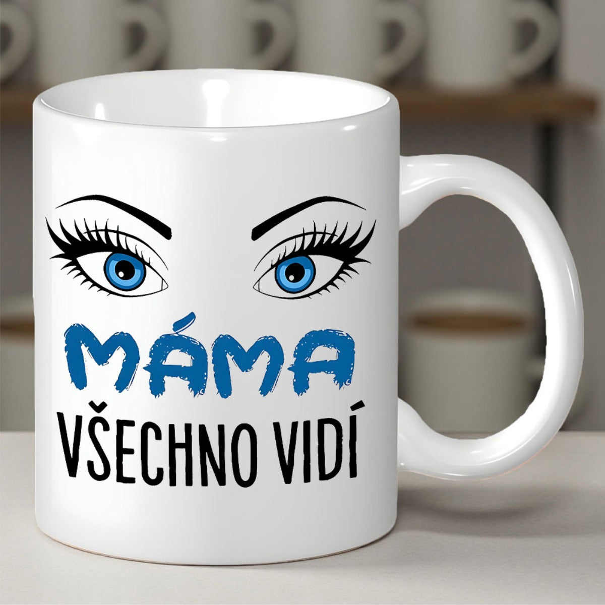 Tailorly White Ceramic 11 oz Mug - Beautiful Feminine Gaze Featuring Long Eyelashes And Deep Blue Irises Eyes