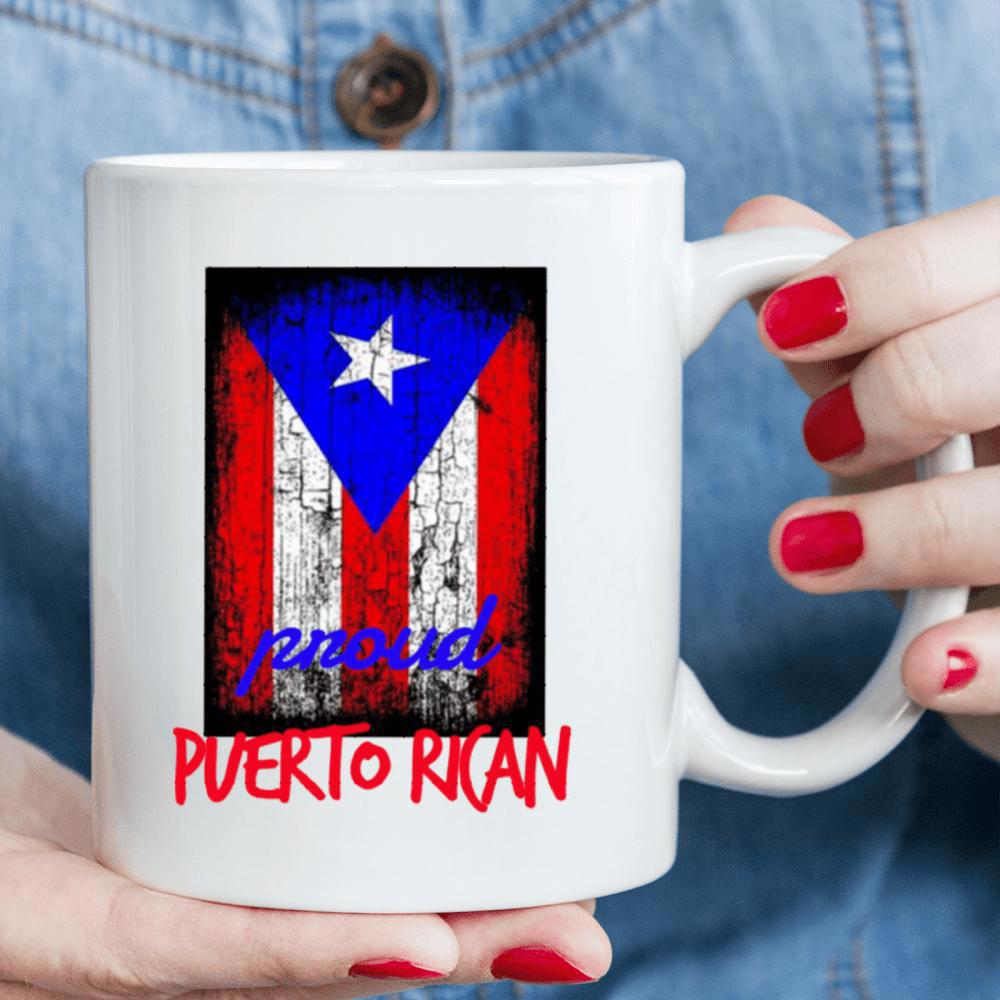 Tailorly White Ceramic 11 oz Mug - Proud Puerto Rican Distressed Vintage Style Patriotic Banner With Star And Stripes Heritage Flag