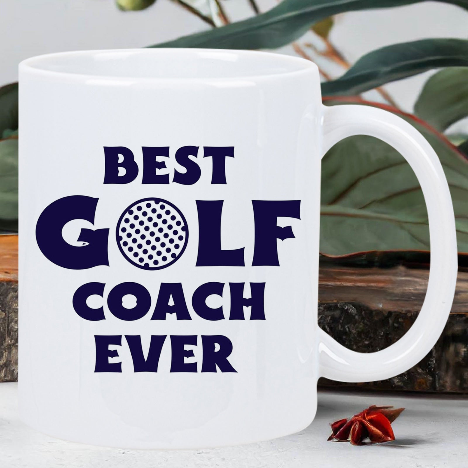 Tailorly White Ceramic 11 oz Mug - Best Golf Coach Ever Bold Blue Typography Printed On Smooth Featuring Sports Ball