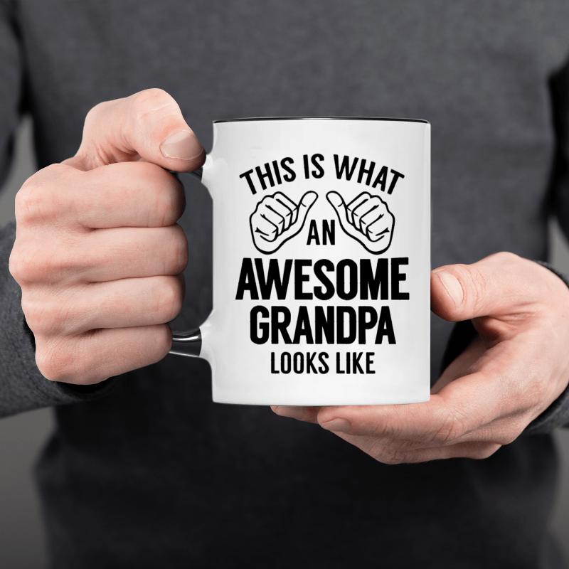 Tailorly White Ceramic 11 oz Mug - This Is What An Awesome Grandpa Looks Like Two Thumbs Pointing Inward On A Simple White Ceramic Morning Coffee Mug