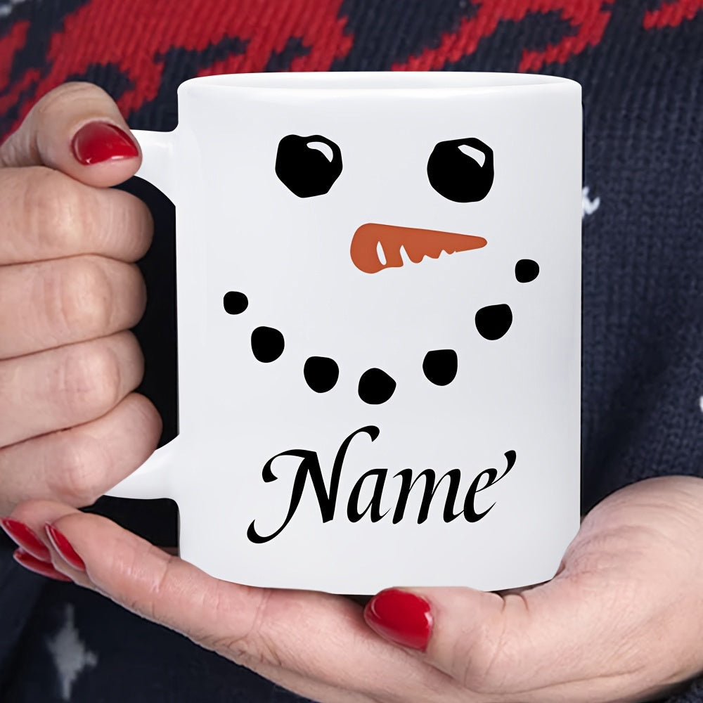 Tailorly White Ceramic 11 oz Mug - Name Festive Winter Style With Coal Eyes And Orange Carrot Nose Snowman