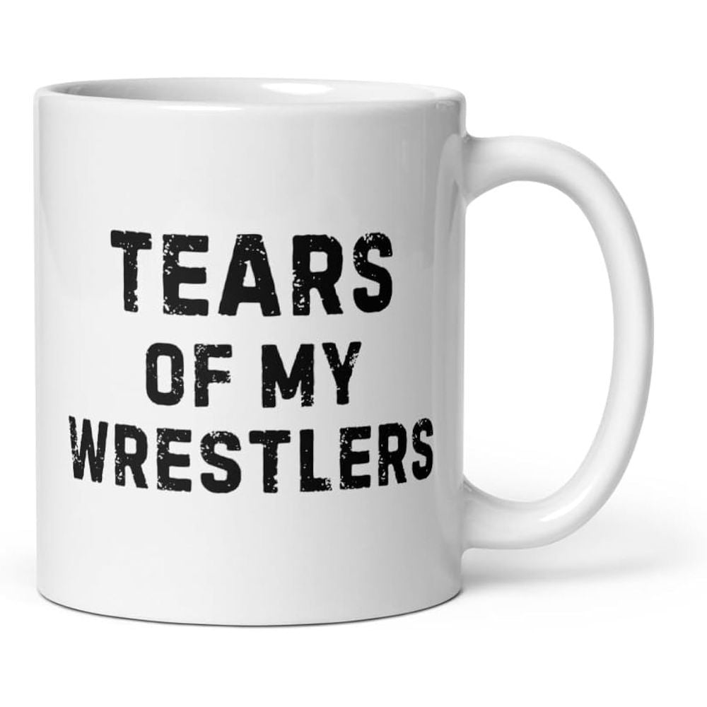 Tailorly White Ceramic 11 oz Mug - Tears Of My Wrestlers Distressed Vintage Style Bold Black Text Printed On Simple White Surface Mug