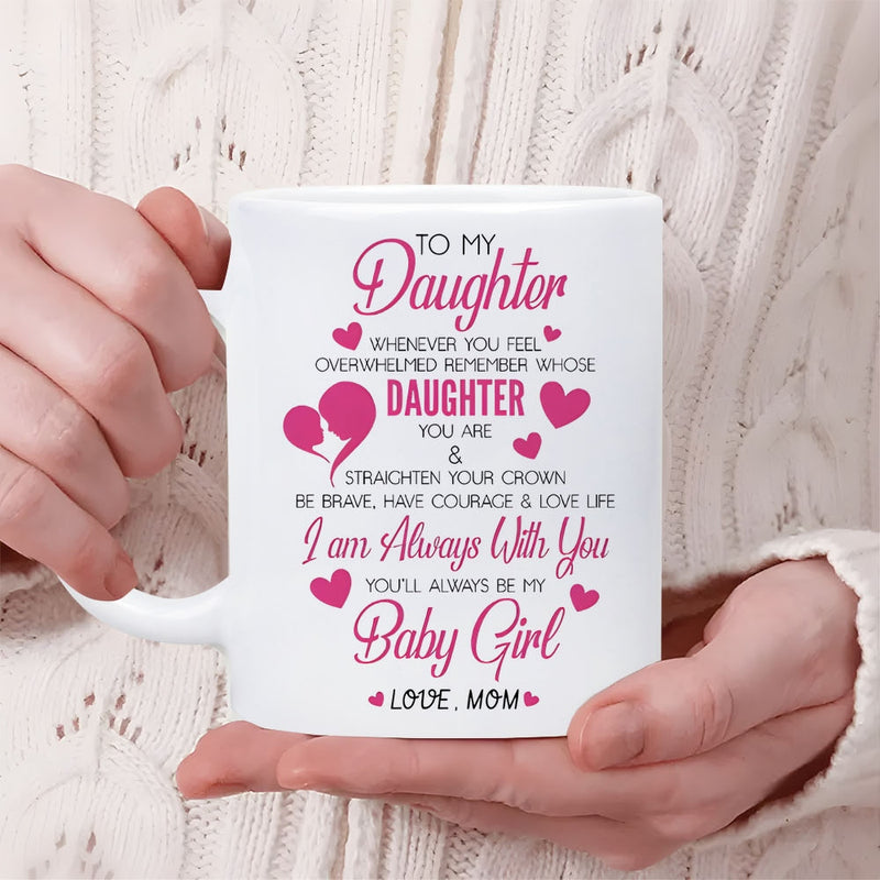 Tailorly White Ceramic 11 oz Mug - To My Daughter Love Mom Baby Girl Small Pink Hearts Surrounding Stylized Silhouette Mother And Child Portrait Mug