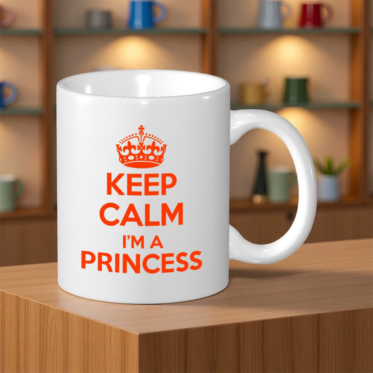 Tailorly White Ceramic 11 oz Mug - Keep Calm I'm A Princess Minimalist Orange Regal Crown Featuring Bold Centered Sans Serif Text Crown