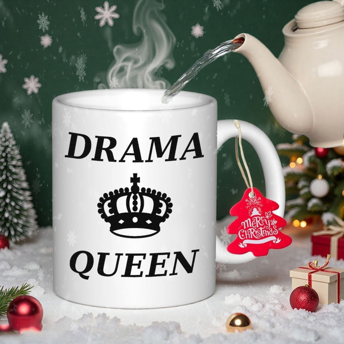 Tailorly White Ceramic 11 oz Mug - Drama Queen Bold Black Royal Crown Icon Centered On A White Porcelain Surface Crown