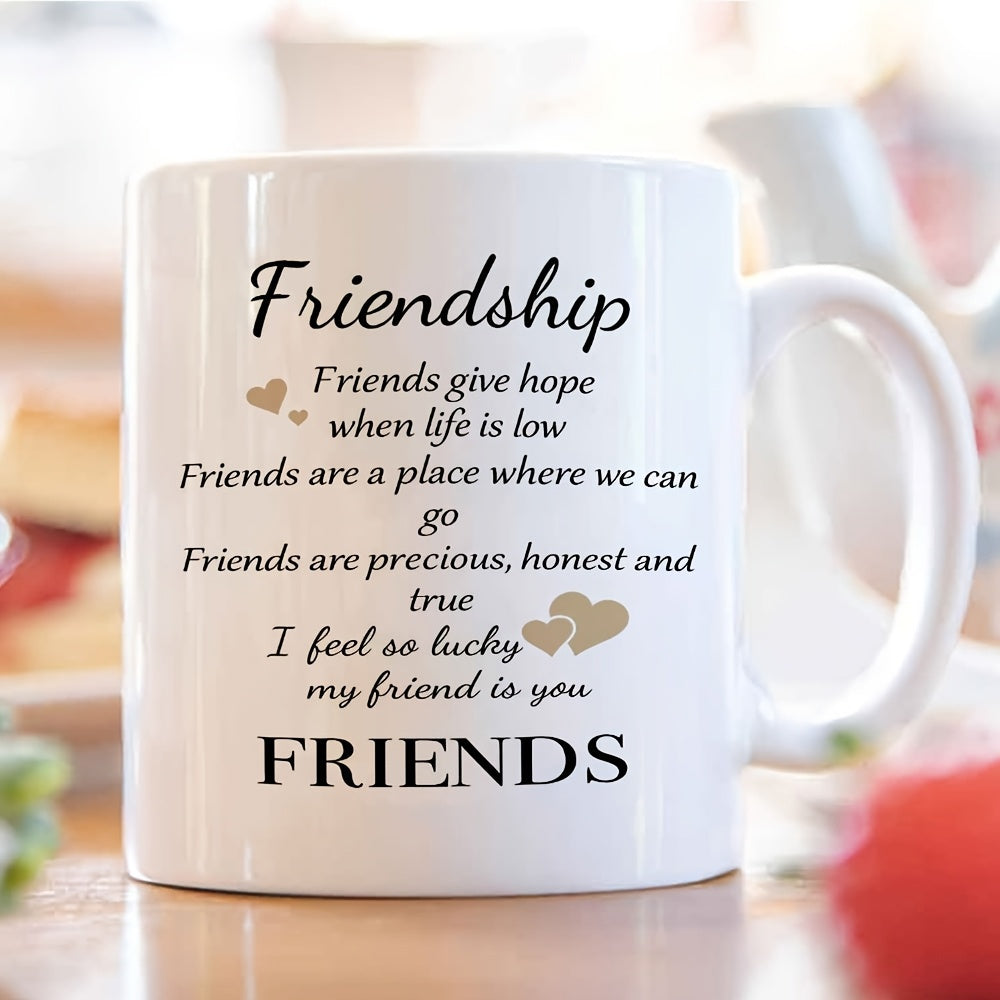 Tailorly White Ceramic 11 oz Mug - Friendship Delicate Golden Hearts Scattered Across A Polished Reflective Mug