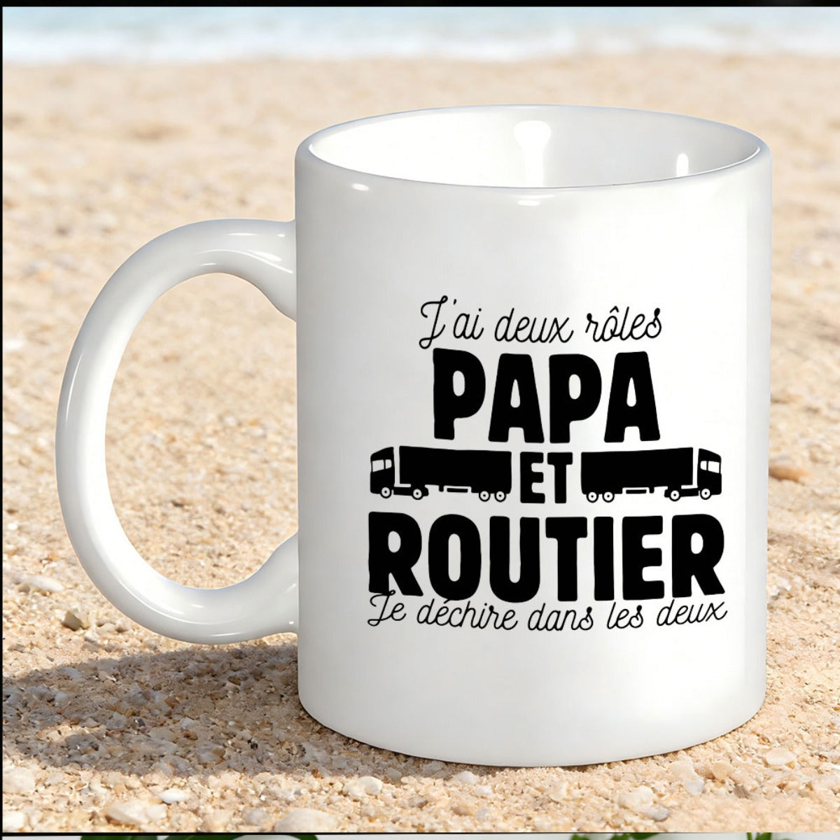Tailorly White Ceramic 11 oz Mug - Bold Black Silhouette Showcasing Heavy Duty Commercial Transport Vehicle Delivery Truck