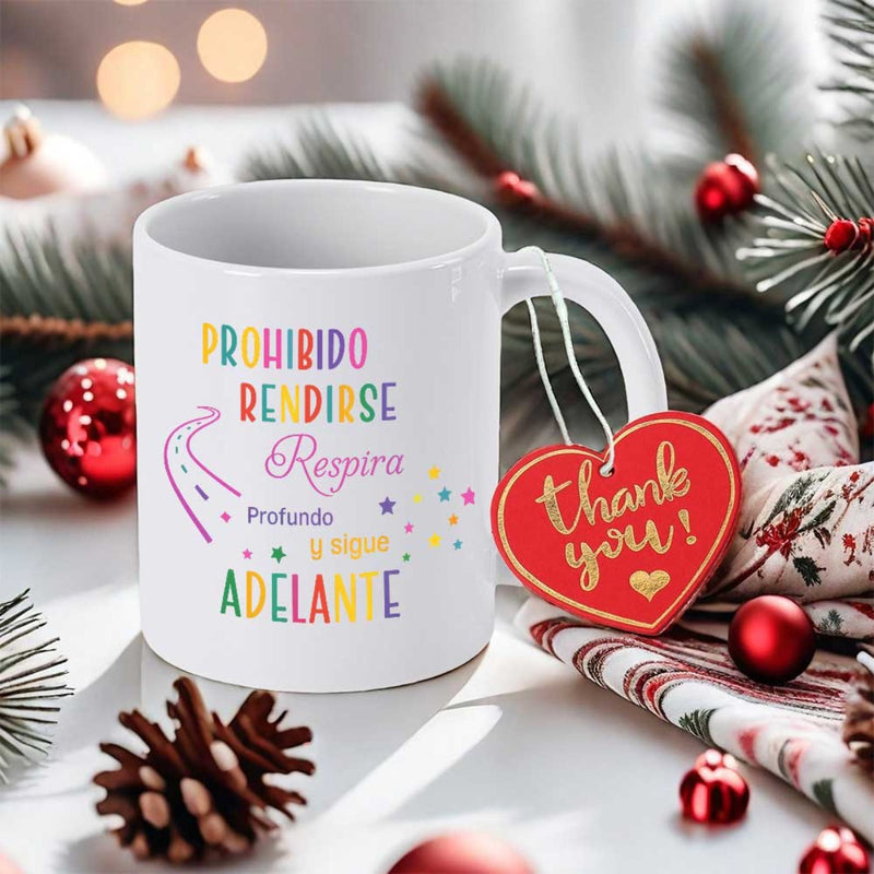 Tailorly White Ceramic 11 oz Mug - Thank You Vibrant Multicolored Motivational Script Among Whimsical Stars And Road Design