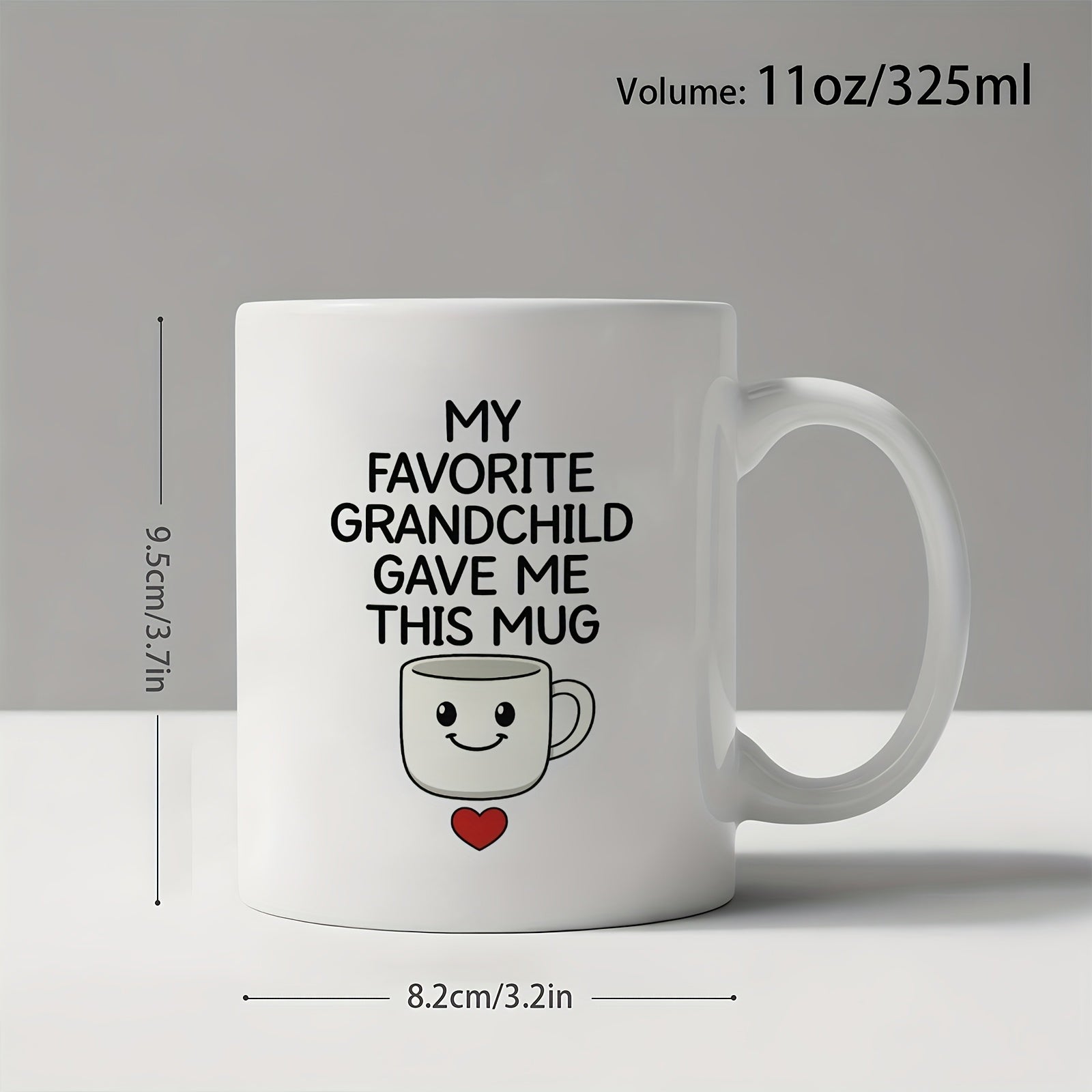 Tailorly White Ceramic 11 oz Mug - My Favorite Grandchild Gave Me This Mug Cute Cartoon Smiley Coffee Cup Illustration With A Small Red Heart Mug