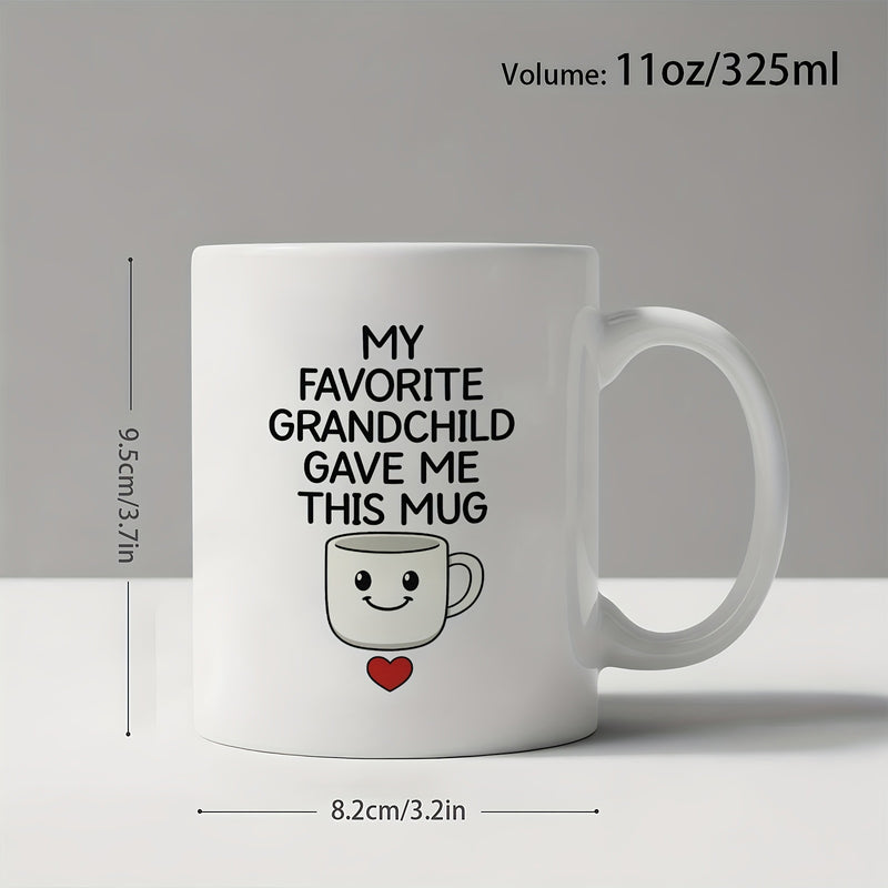 Tailorly White Ceramic 11 oz Mug - My Favorite Grandchild Gave Me This Mug Cute Cartoon Smiley Coffee Cup Illustration With A Small Red Heart Mug