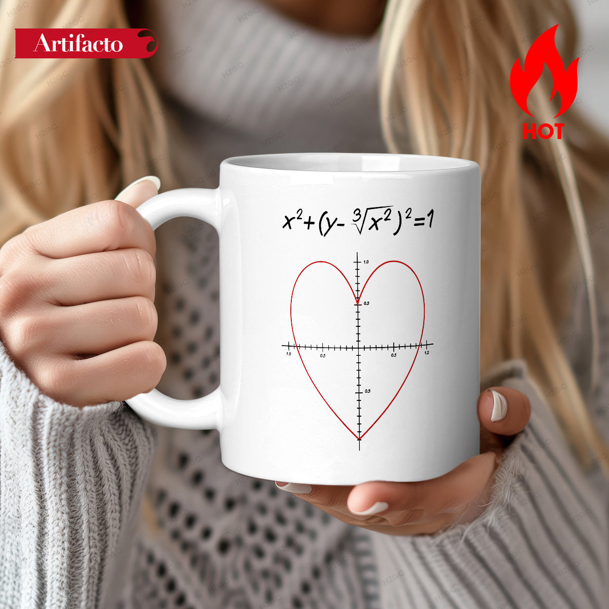 Tailorly White Ceramic 11 oz Mug - Red Mathematical Heart Curve Function Plotted On Cartesian Coordinate System Heart