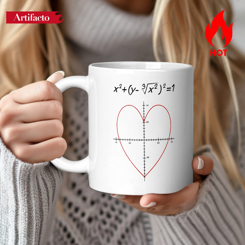 Tailorly White Ceramic 11 oz Mug - Red Mathematical Heart Curve Function Plotted On Cartesian Coordinate System Heart