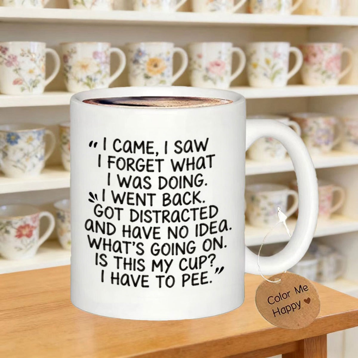 Tailorly White Ceramic 11 oz Mug - I Came I Saw Minimalist White Ceramic With Humorous Black Hand Drawn Script Mug