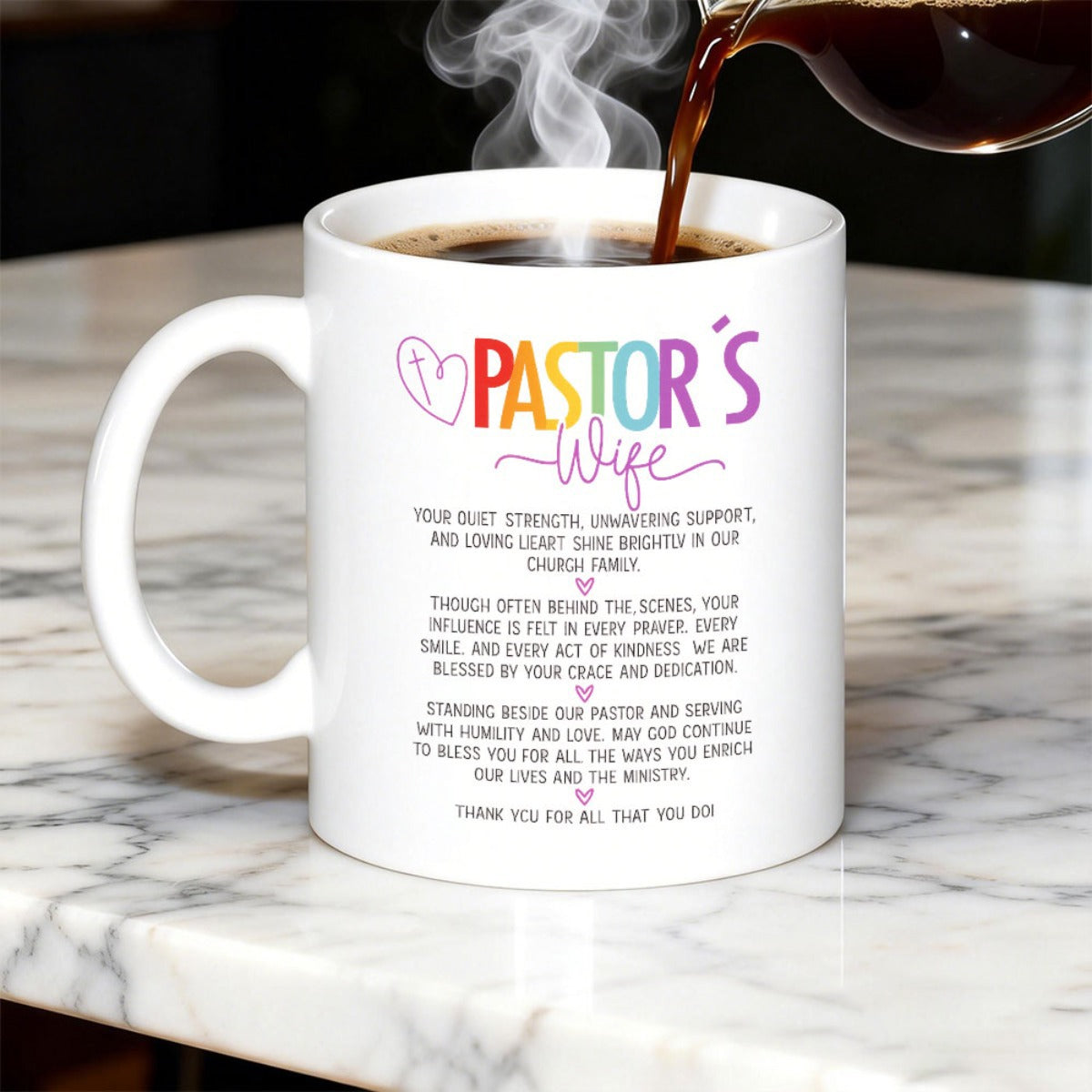 Tailorly White Ceramic 11 oz Mug - Pastor's Wife Minimalist White Ceramic Body Featuring Heart Symbols And Religious Cross Mug