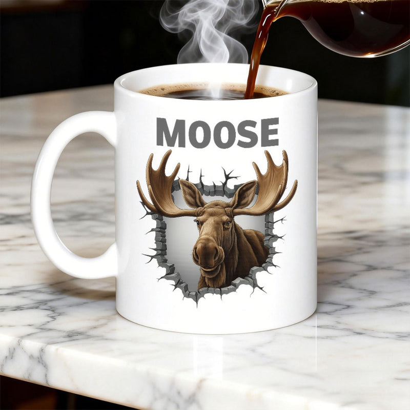 Tailorly White Ceramic 11 oz Mug - Moose Majestic Antlers Breaking Through A Cracked Stone Wall Wildlife Moose
